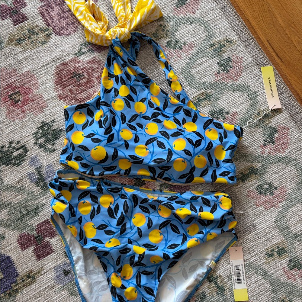 Summersalt High Waisted Bikini - Blue and Yellow Lemon Print